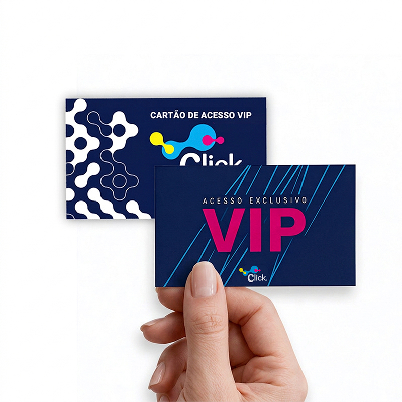 Cartão vip 9x5cm, impressão frente e verso, corte reto